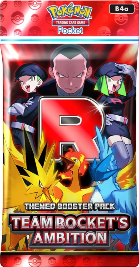 Cover art van de Team Rocket's Ambition Themed Booster Pack voor Pokémon TCG Pocket